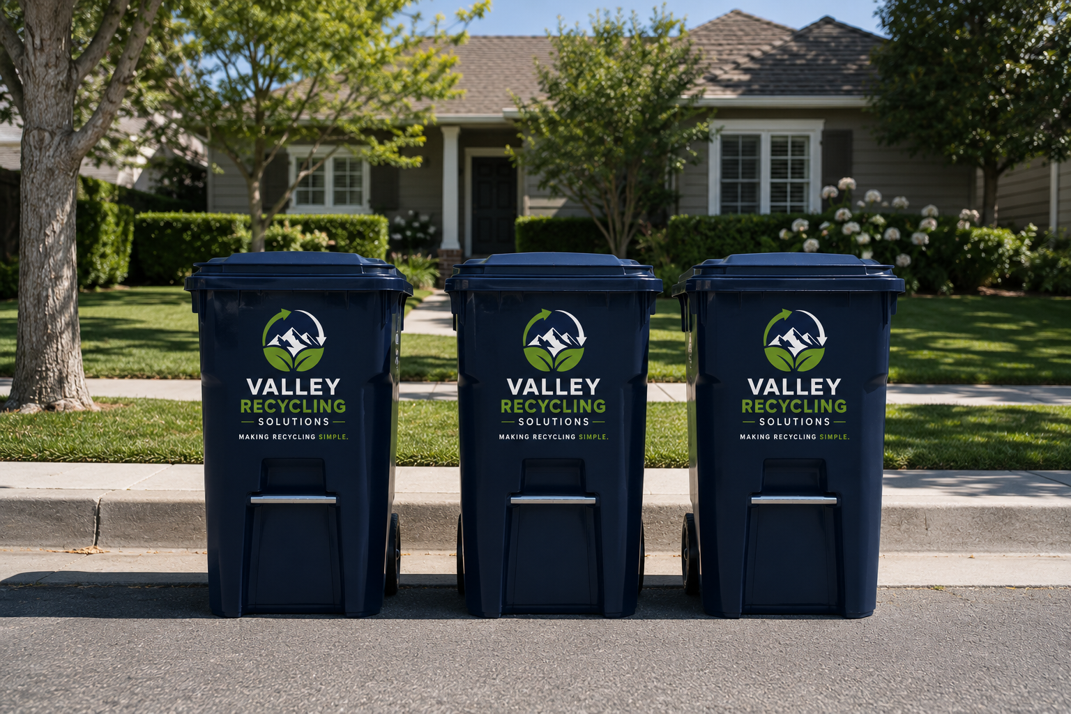 Valley Recycling Solutions bins at the curb in front of a Los Angeles property